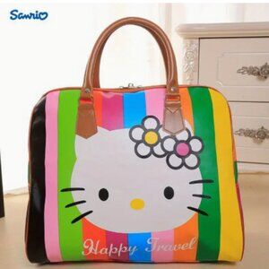 Hello Kitty Travel Duffle Bag Striped PU NWT